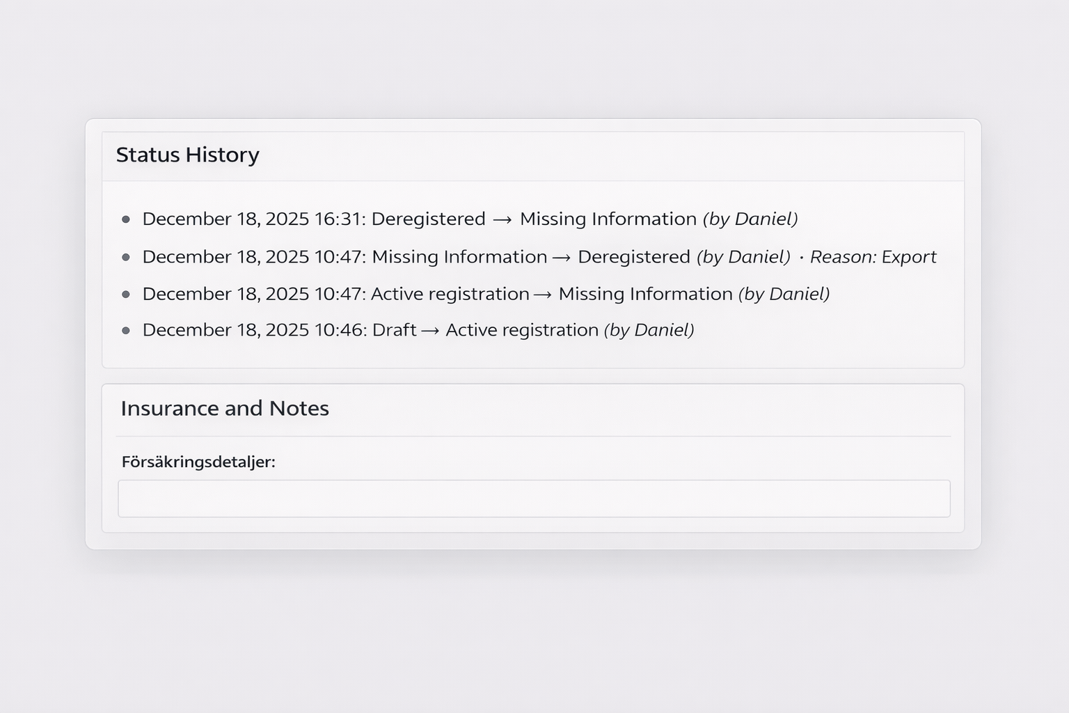 Audit & Oversight — immutable event history for scrutiny and internal control