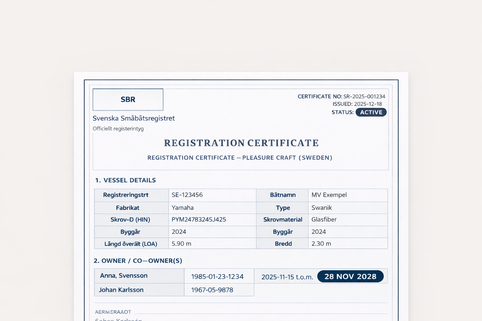 Official Outputs — certificates, extracts, validity periods, and reference numbers
